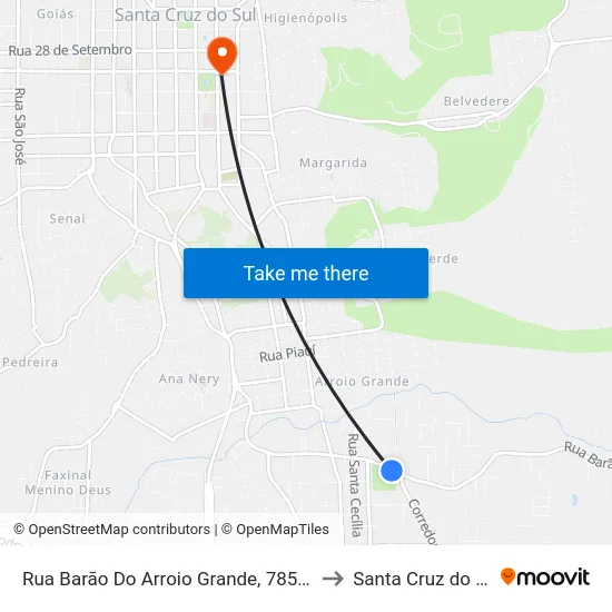 Rua Barão Do Arroio Grande, 785-879 to Santa Cruz do Sul map