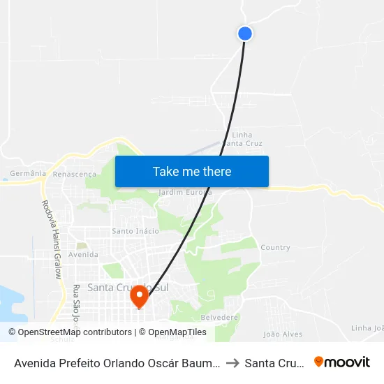 Avenida Prefeito Orlando Oscár Baumhardt - Casa Do Mel to Santa Cruz do Sul map