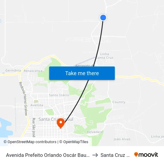 Avenida Prefeito Orlando Oscár Baumhardt, 270 to Santa Cruz do Sul map