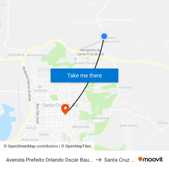 Avenida Prefeito Orlando Oscár Baumhardt, 1268 to Santa Cruz do Sul map