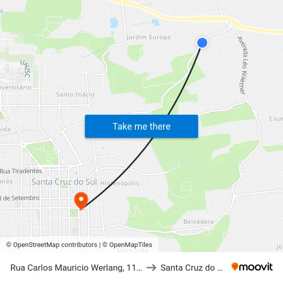 Rua Carlos Mauricio Werlang, 1110 to Santa Cruz do Sul map