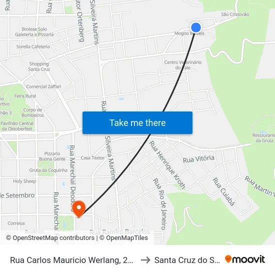 Rua Carlos Mauricio Werlang, 279 to Santa Cruz do Sul map