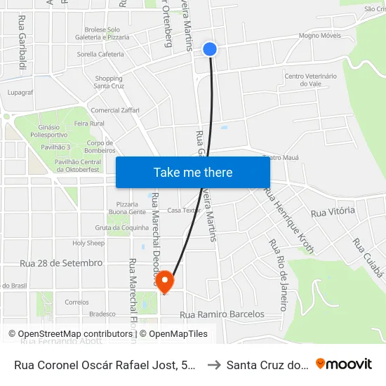 Rua Coronel Oscár Rafael Jost, 528-686 to Santa Cruz do Sul map