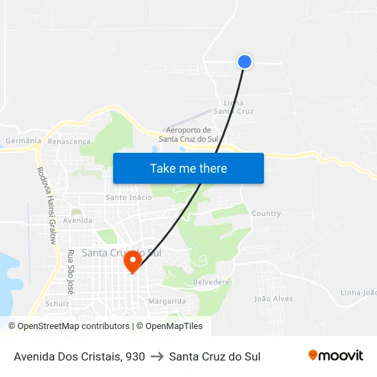 Avenida Dos Cristais, 930 to Santa Cruz do Sul map