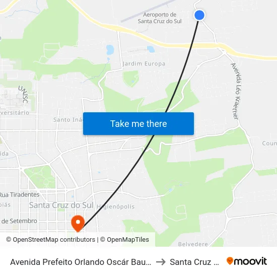 Avenida Prefeito Orlando Oscár Baumhardt, 642 to Santa Cruz do Sul map