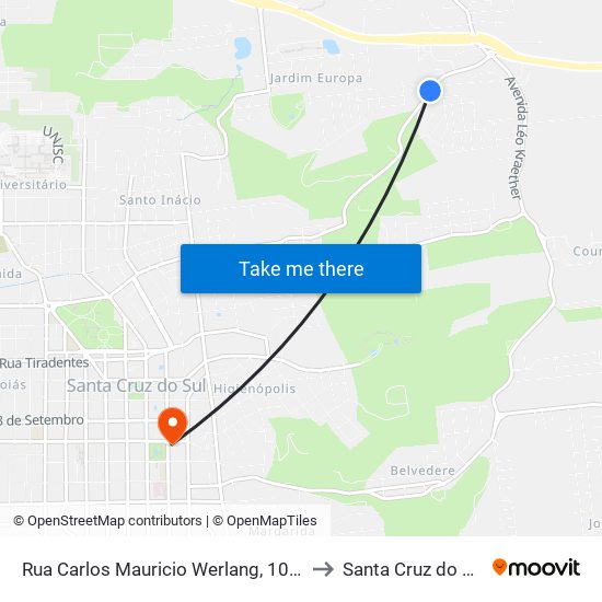 Rua Carlos Mauricio Werlang, 1000 to Santa Cruz do Sul map