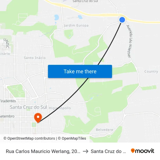 Rua Carlos Mauricio Werlang, 2000 to Santa Cruz do Sul map