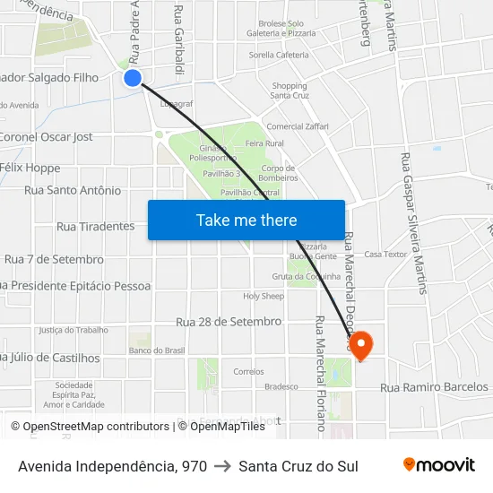 Avenida Independência, 970 to Santa Cruz do Sul map