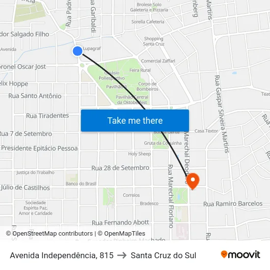 Avenida Independência, 815 to Santa Cruz do Sul map