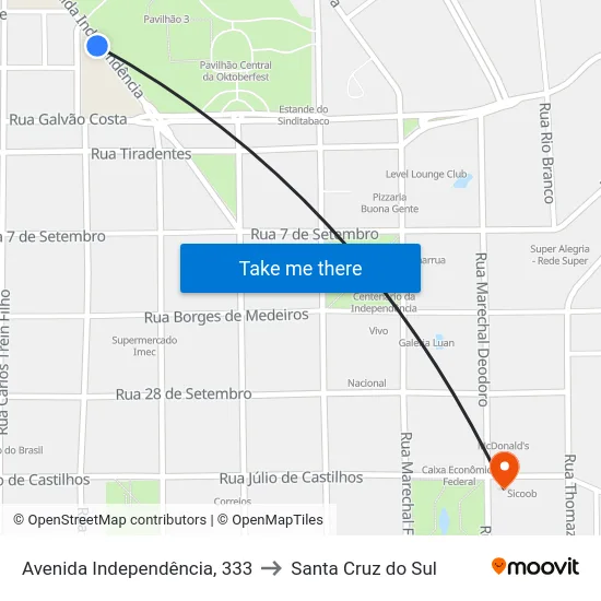 Avenida Independência, 333 to Santa Cruz do Sul map