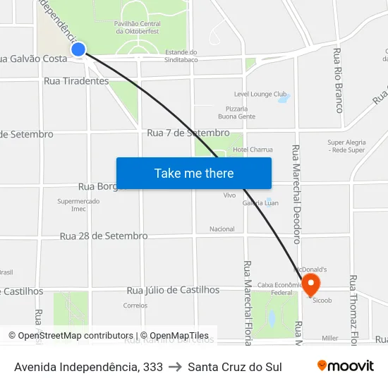 Avenida Independência, 333 to Santa Cruz do Sul map