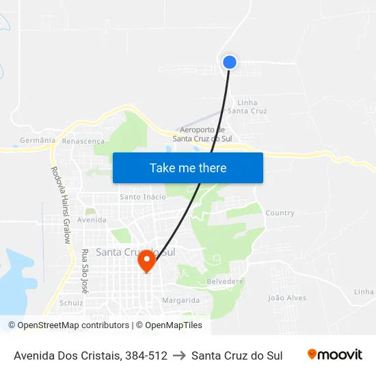 Avenida Dos Cristais, 384-512 to Santa Cruz do Sul map