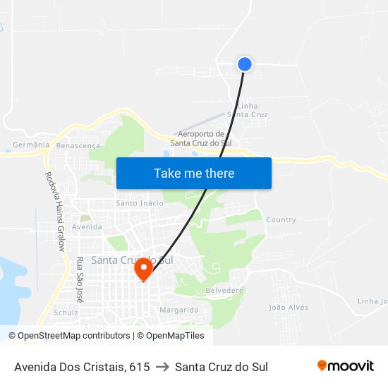 Avenida Dos Cristais, 615 to Santa Cruz do Sul map