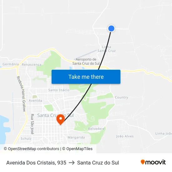 Avenida Dos Cristais, 935 to Santa Cruz do Sul map