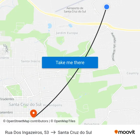Rua Dos Ingazeiros, 53 to Santa Cruz do Sul map