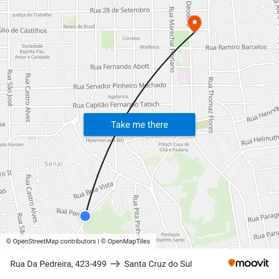 Rua Da Pedreira, 423-499 to Santa Cruz do Sul map