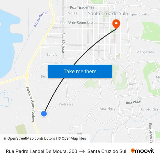 Rua Padre Landel De Moura, 300 to Santa Cruz do Sul map