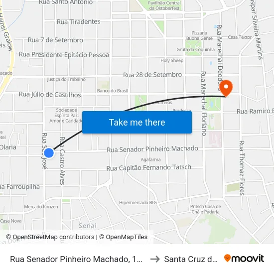 Rua Senador Pinheiro Machado, 1820-1938 to Santa Cruz do Sul map