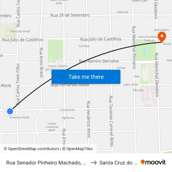 Rua Senador Pinheiro Machado, 1400 to Santa Cruz do Sul map