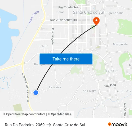 Rua Da Pedreira, 2069 to Santa Cruz do Sul map