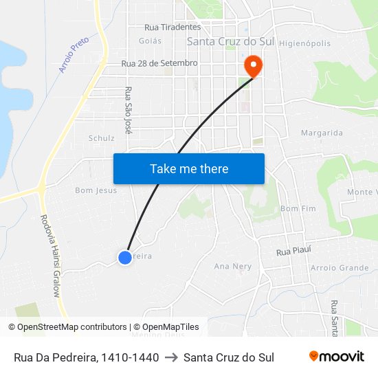 Rua Da Pedreira, 1410-1440 to Santa Cruz do Sul map