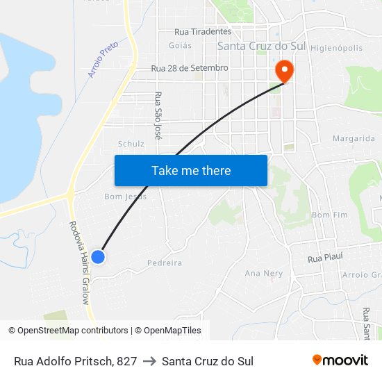 Rua Adolfo Pritsch, 827 to Santa Cruz do Sul map