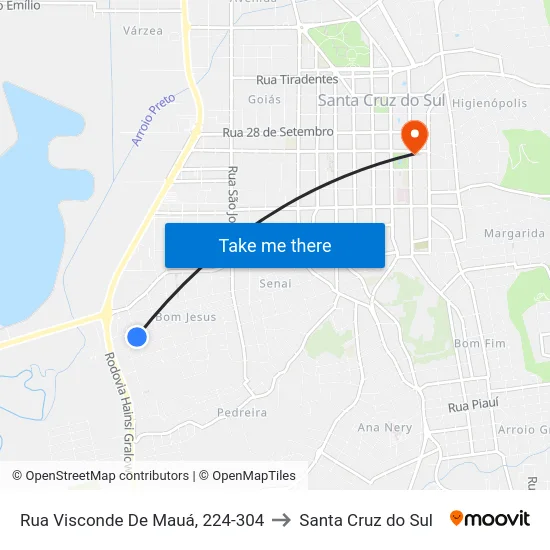 Rua Visconde De Mauá, 224-304 to Santa Cruz do Sul map