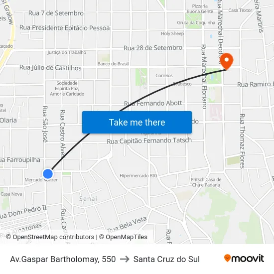 Av.Gaspar Bartholomay, 550 to Santa Cruz do Sul map