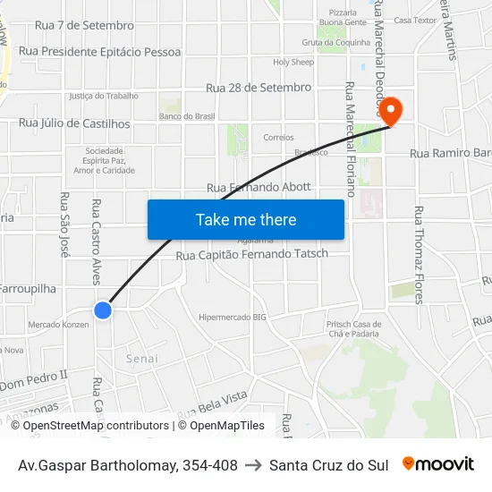 Av.Gaspar Bartholomay, 354-408 to Santa Cruz do Sul map