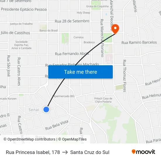 Rua Princesa Isabel, 178 to Santa Cruz do Sul map