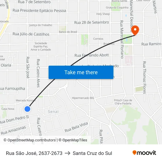 Rua São José, 2637-2673 to Santa Cruz do Sul map