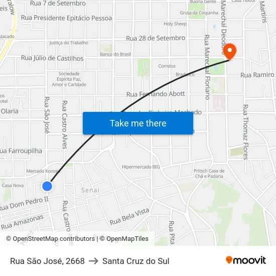 Rua São José, 2668 to Santa Cruz do Sul map