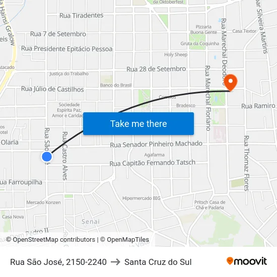 Rua São José, 2150-2240 to Santa Cruz do Sul map