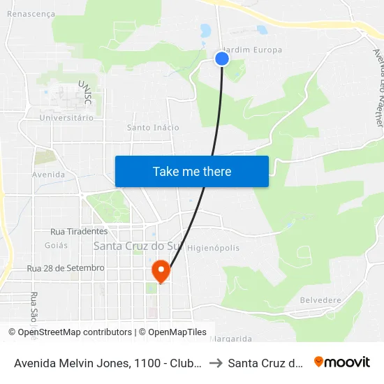Avenida Melvin Jones, 1100 - Clube União to Santa Cruz do Sul map