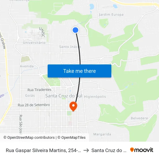 Rua Gaspar Silveira Martins, 254-440 to Santa Cruz do Sul map