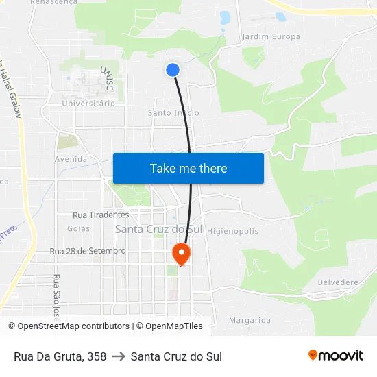 Rua Da Gruta, 358 to Santa Cruz do Sul map