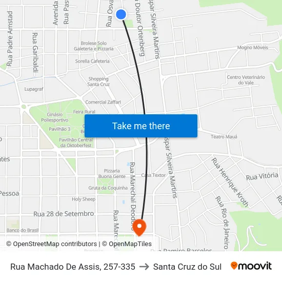 Rua Machado De Assis, 257-335 to Santa Cruz do Sul map