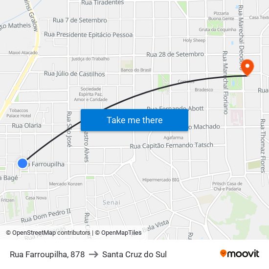 Rua Farroupilha, 878 to Santa Cruz do Sul map