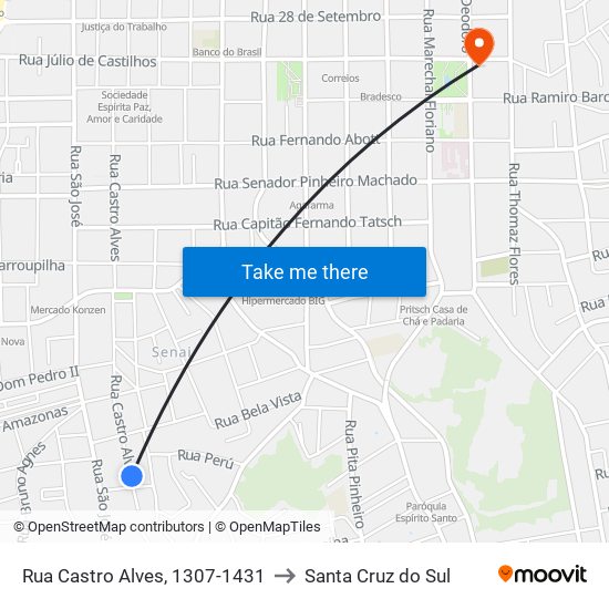 Rua Castro Alves, 1307-1431 to Santa Cruz do Sul map