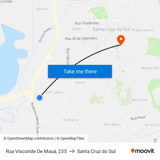 Rua Visconde De Mauá, 235 to Santa Cruz do Sul map