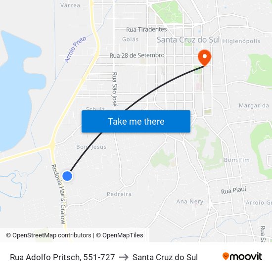 Rua Adolfo Pritsch, 551-727 to Santa Cruz do Sul map