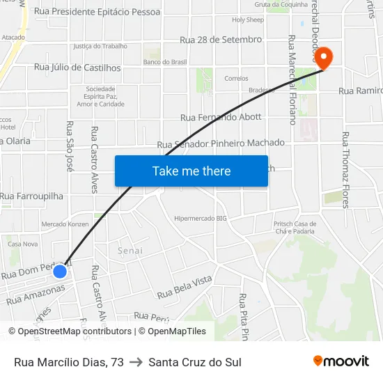 Rua Marcílio Dias, 73 to Santa Cruz do Sul map