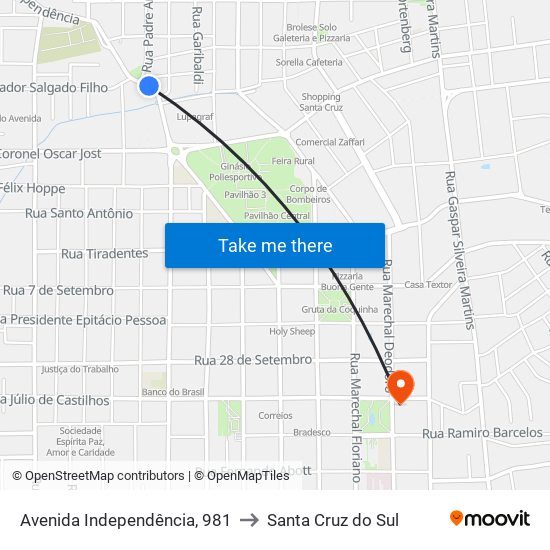 Avenida Independência, 981 to Santa Cruz do Sul map