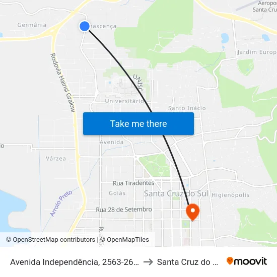 Avenida Independência, 2563-2617 to Santa Cruz do Sul map