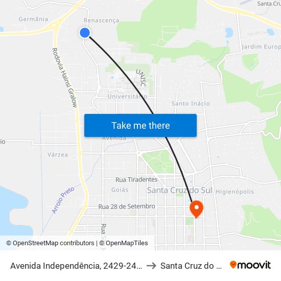 Avenida Independência, 2429-2447 to Santa Cruz do Sul map