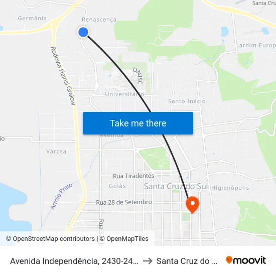 Avenida Independência, 2430-2448 to Santa Cruz do Sul map
