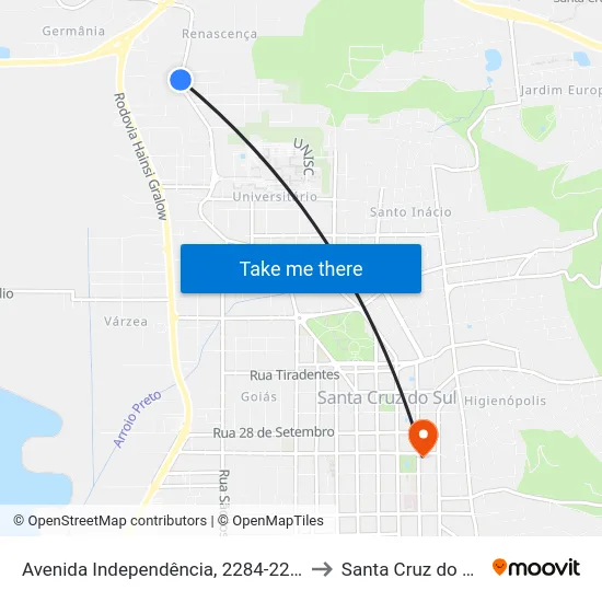 Avenida Independência, 2284-2294 to Santa Cruz do Sul map