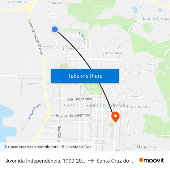 Avenida Independência, 1909-2009 to Santa Cruz do Sul map