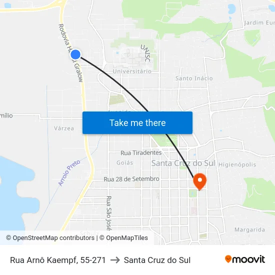 Rua Arnô Kaempf, 55-271 to Santa Cruz do Sul map