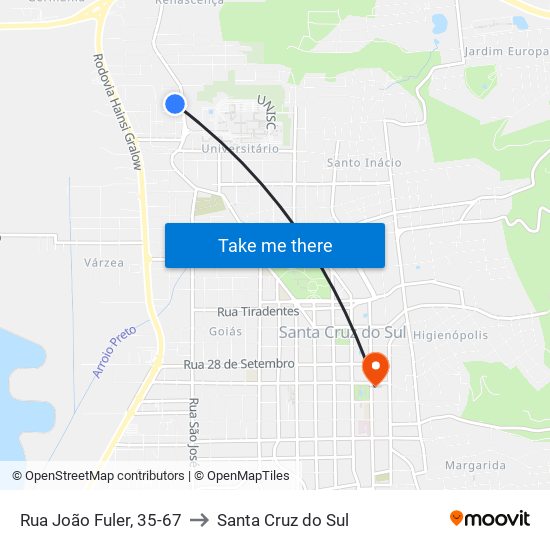 Rua João Fuler, 35-67 to Santa Cruz do Sul map